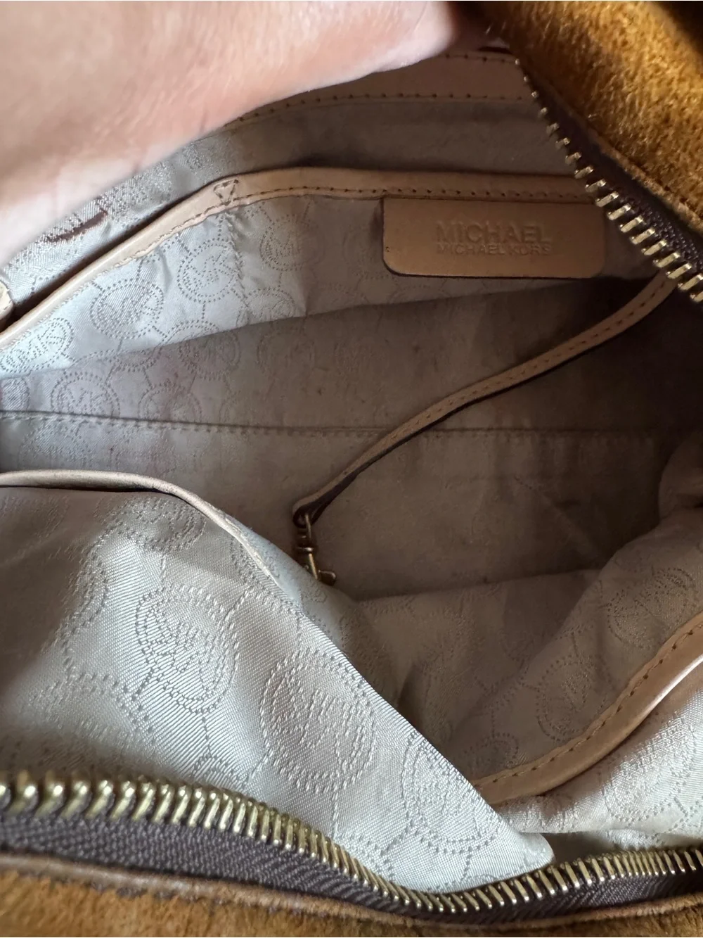 Michael Kors Golden Brown Suede Satchel with Gold Hardware